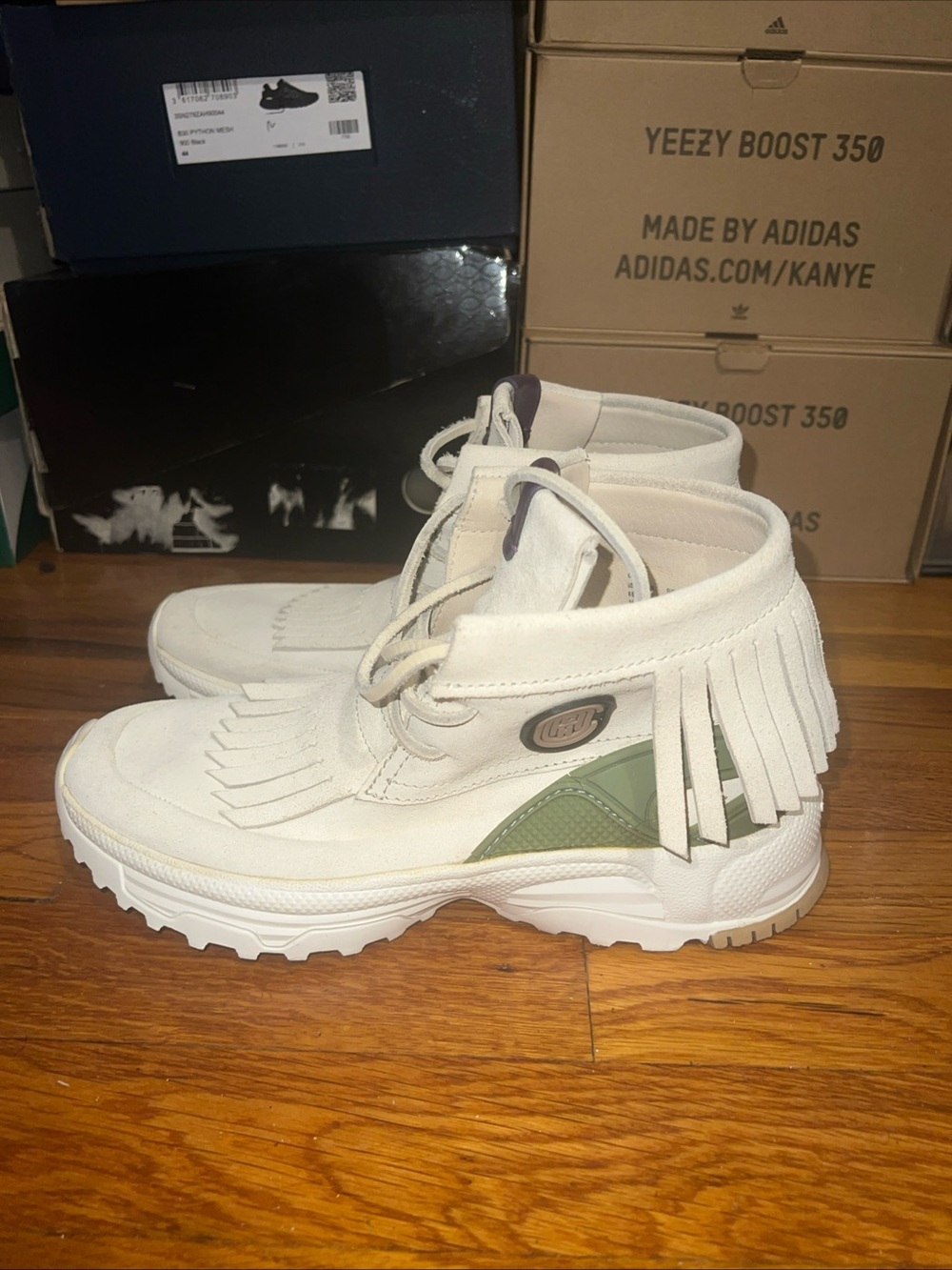 Coach cream  Fringe High-Top Sneakers with Olive accent - Picture 2 of 12